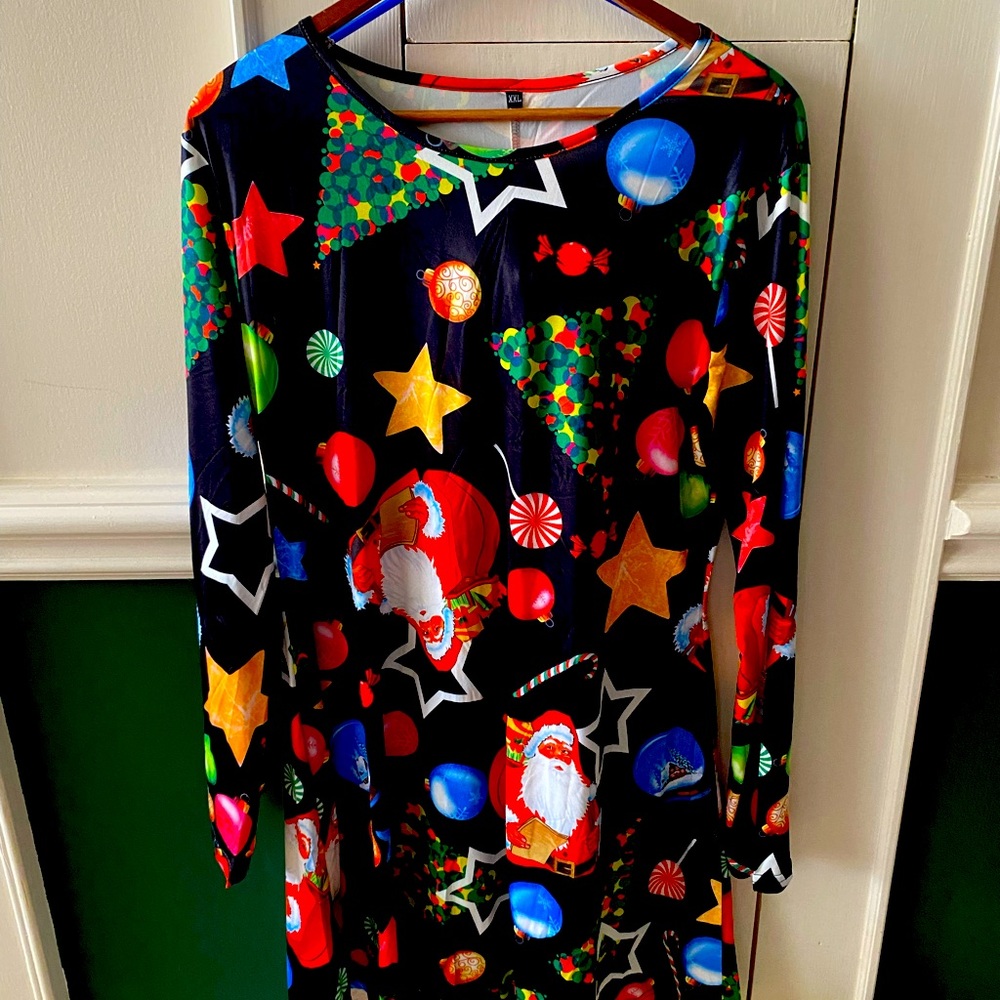 Black background with Christmas decorations dress